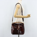 GUCCI Bamboo Hand Bag Patent leather 2way Brown Gold 001 1705 1638 Auth ti3749-23