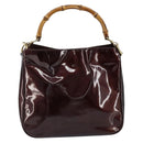 GUCCI Bamboo Hand Bag Patent leather 2way Brown Gold 001 1705 1638 Auth ti3749-13