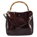 GUCCI Bamboo Hand Bag Patent leather 2way Brown Gold 001 1705 1638 Auth ti3749-2