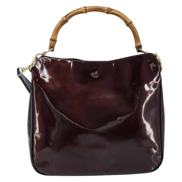 GUCCI Bamboo Hand Bag Patent leather 2way Brown Gold 001 1705 1638 Auth ti3749
