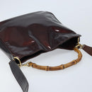 GUCCI Bamboo Hand Bag Patent leather 2way Brown Gold 001 1705 1638 Auth ti3749-6