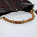 GUCCI Bamboo Hand Bag Patent leather 2way Brown Gold 001 1705 1638 Auth ti3749-7