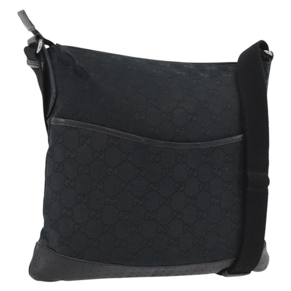 GUCCI GG Canvas Shoulder Bag Black Silver 145857 Auth ti3750