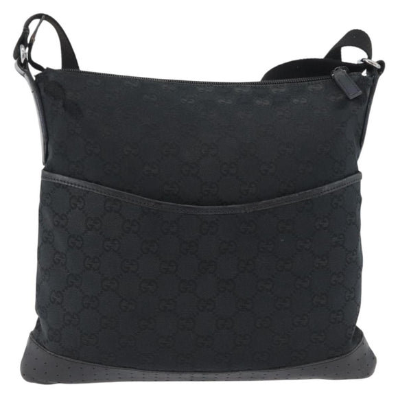GUCCI GG Canvas Shoulder Bag Black Silver 145857 Auth ti3750