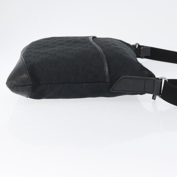 GUCCI GG Canvas Shoulder Bag Black Silver 145857 Auth ti3750