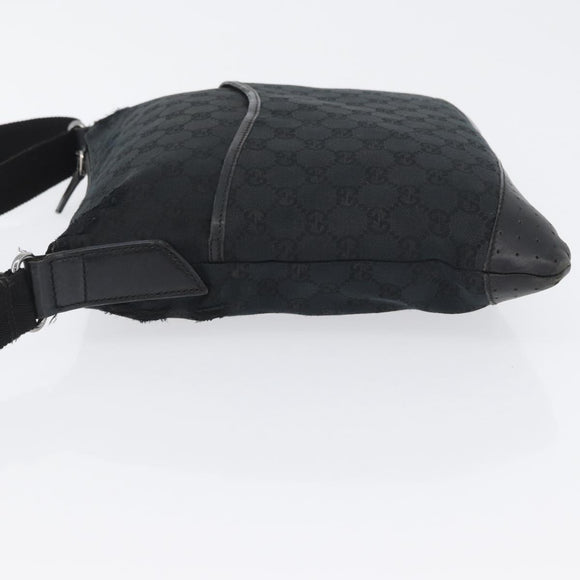 GUCCI GG Canvas Shoulder Bag Black Silver 145857 Auth ti3750