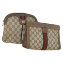 GUCCI GG Supreme Web Sherry Line Pouch Clutch Bag PVC 2 Set Beige Auth ti3752-1