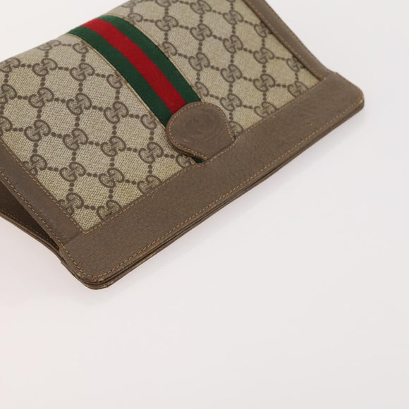 GUCCI GG Supreme Web Sherry Line Pouch Clutch Bag PVC 2 Set Beige Auth ti3752
