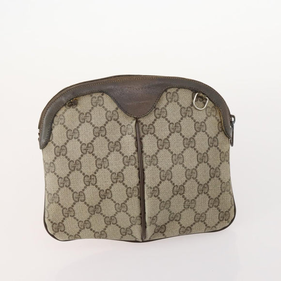 GUCCI GG Supreme Web Sherry Line Pouch Clutch Bag PVC 2 Set Beige Auth ti3752