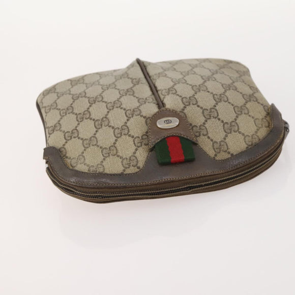 GUCCI GG Supreme Web Sherry Line Pouch Clutch Bag PVC 2 Set Beige Auth ti3752