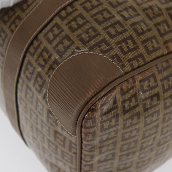 FENDI Zucchino Canvas Hand Bag PVC 2 Set Brown Auth ti3754