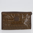 FENDI Zucchino Canvas Hand Bag PVC 2 Set Brown Auth ti3754-20