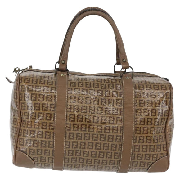 FENDI Zucchino Canvas Hand Bag PVC 2 Set Brown Auth ti3754