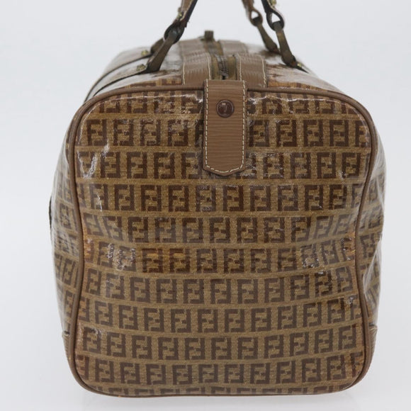 FENDI Zucchino Canvas Hand Bag PVC 2 Set Brown Auth ti3754