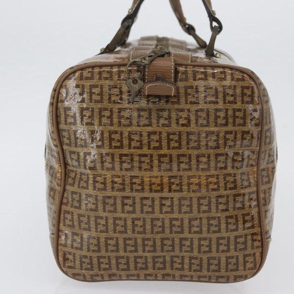FENDI Zucchino Canvas Hand Bag PVC 2 Set Brown Auth ti3754