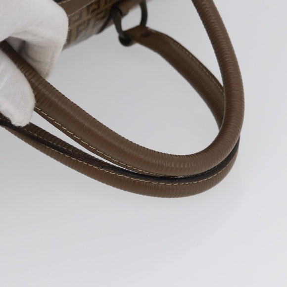FENDI Zucchino Canvas Hand Bag PVC 2 Set Brown Auth ti3754