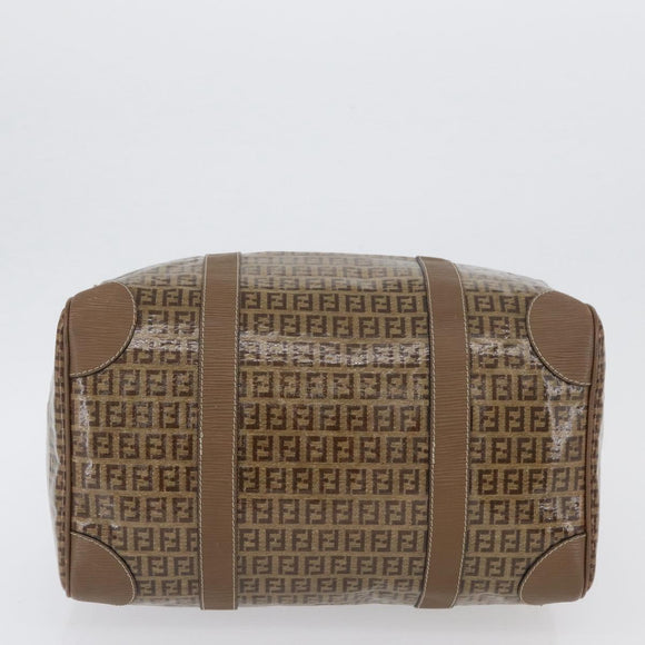 FENDI Zucchino Canvas Hand Bag PVC 2 Set Brown Auth ti3754