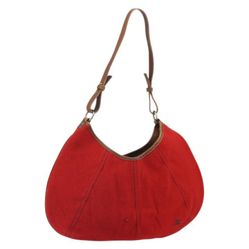 BURBERRY Blue Label Shoulder Bag Felt Leather Red Silver Auth ti3756