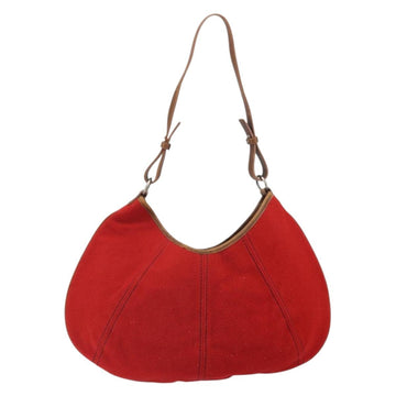 BURBERRY Blue Label Shoulder Bag Felt Leather Red Silver Auth ti3756 - 0