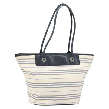 BURBERRY Tote Bag Canvas Leather White Silver gold Auth ti3757