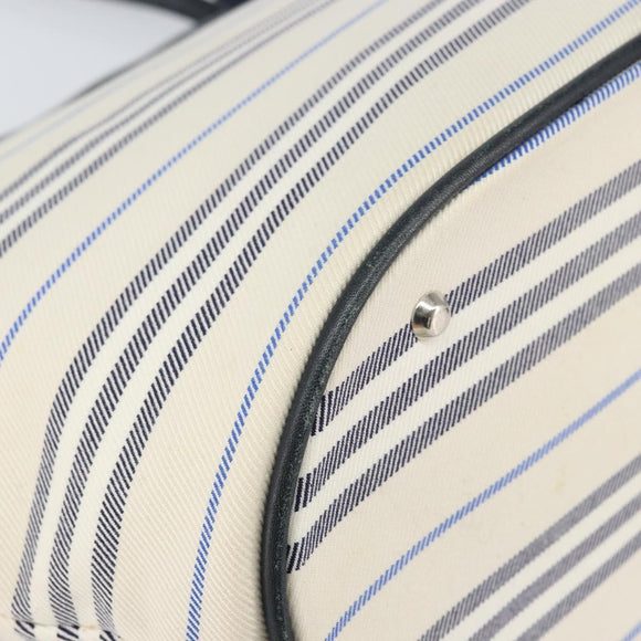 BURBERRY Tote Bag Canvas Leather White Silver gold Auth ti3757