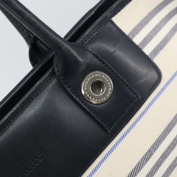 BURBERRY Tote Bag Canvas Leather White Silver gold Auth ti3757