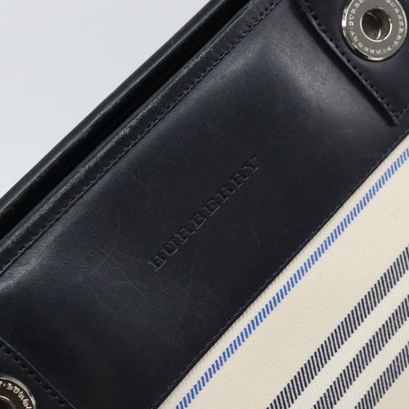BURBERRY Tote Bag Canvas Leather White Silver gold Auth ti3757