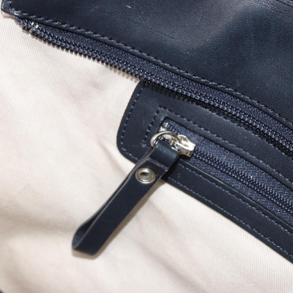 BURBERRY Tote Bag Canvas Leather White Silver gold Auth ti3757