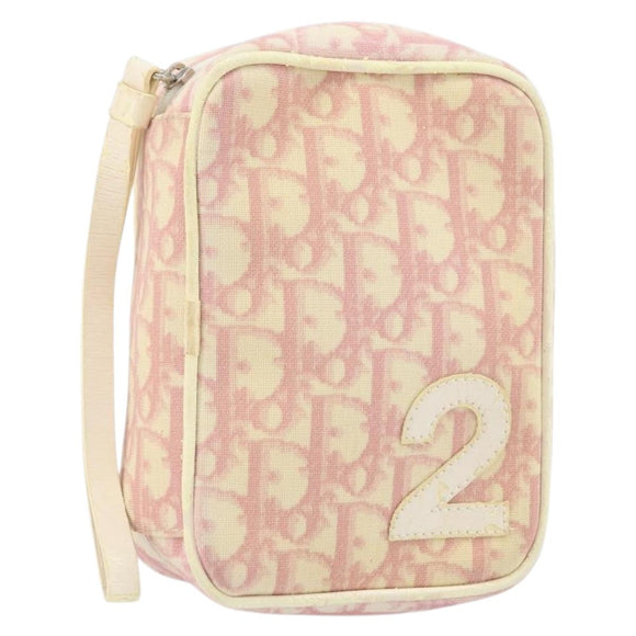 Christian Dior Trotter Canvas Pouch PVC Pink Silver Auth ti3758