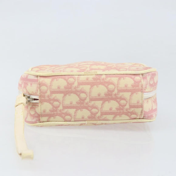 Christian Dior Trotter Canvas Pouch PVC Pink Silver Auth ti3758