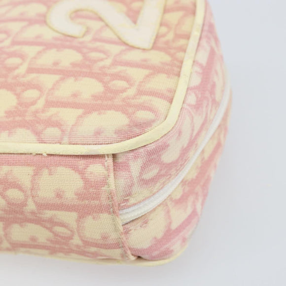 Christian Dior Trotter Canvas Pouch PVC Pink Silver Auth ti3758
