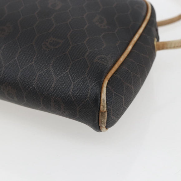 Christian Dior Honeycomb Canvas Shoulder Bag PVC Black Gold Auth ti3760