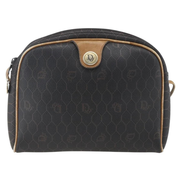 Christian Dior Honeycomb Canvas Shoulder Bag PVC Black Gold Auth ti3760