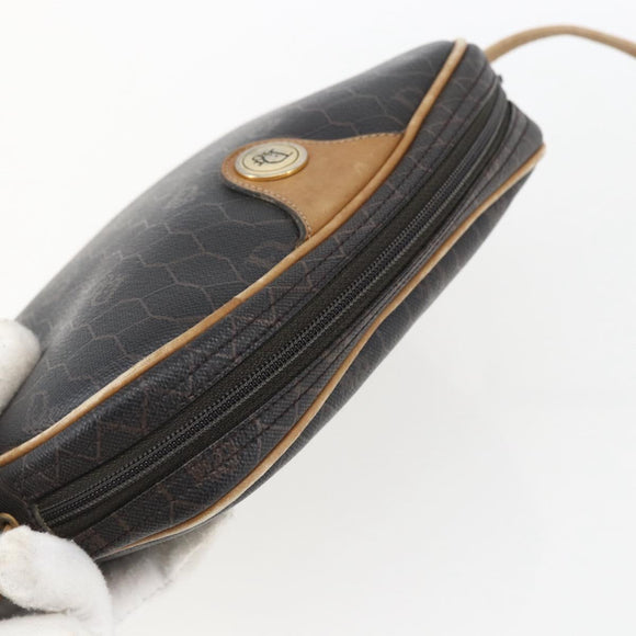 Christian Dior Honeycomb Canvas Shoulder Bag PVC Black Gold Auth ti3760