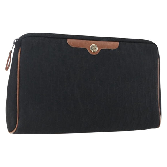 Christian Dior Trotter Canvas Pouch Zwart Goud Auth ti3761