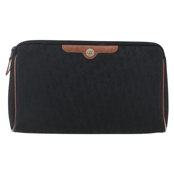 Christian Dior Trotter Canvas Pouch Zwart Goud Auth ti3761