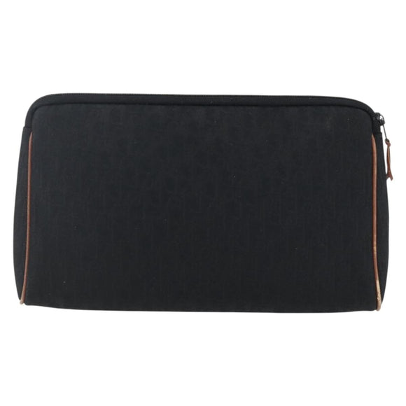 Christian Dior Trotter Canvas Pouch Zwart Goud Auth ti3761