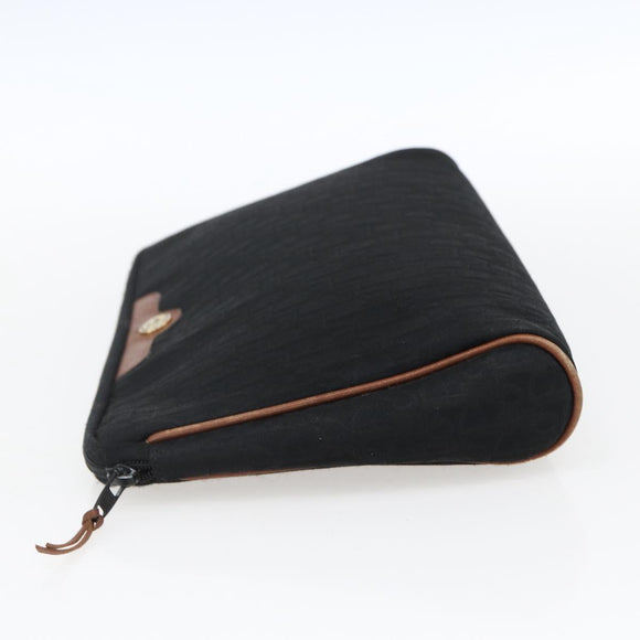 Christian Dior Trotter Canvas Pouch Zwart Goud Auth ti3761