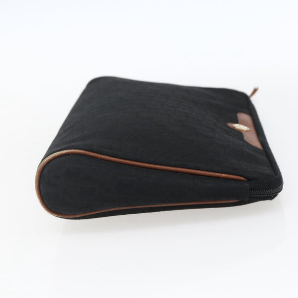 Christian Dior Trotter Canvas Pouch Zwart Goud Auth ti3761