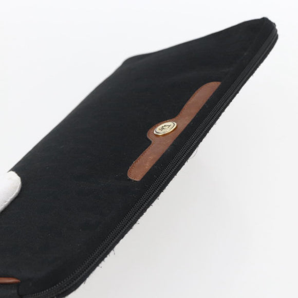 Christian Dior Trotter Canvas Pouch Zwart Goud Auth ti3761