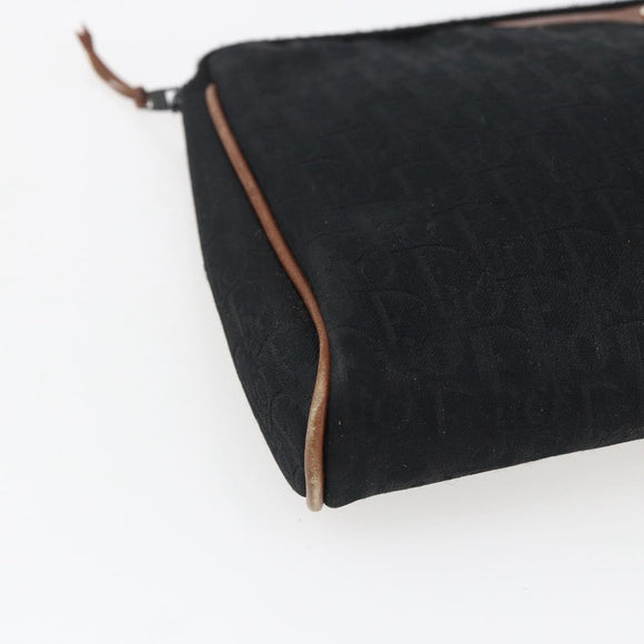 Christian Dior Trotter Canvas Pouch Zwart Goud Auth ti3761