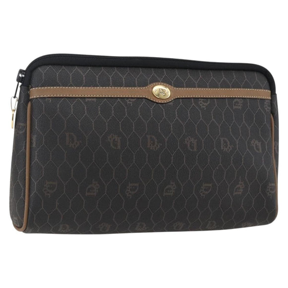 Christian Dior Honeycomb Canvas Etui PVC Leer Zwart Auth ti3762