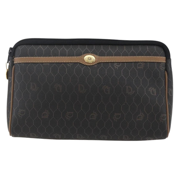 Christian Dior Honeycomb Canvas Etui PVC Leer Zwart Auth ti3762
