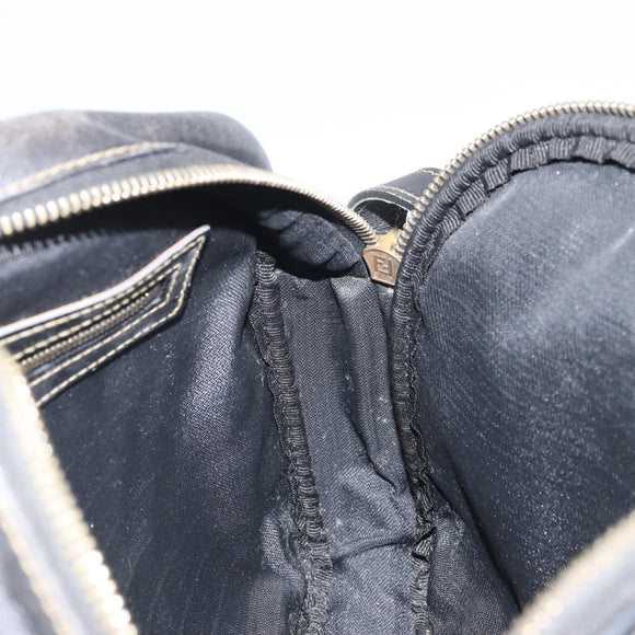 FENDI Pecan Canvas Shoulder Bag Coated Canvas Black Brown gold Auth ti3766