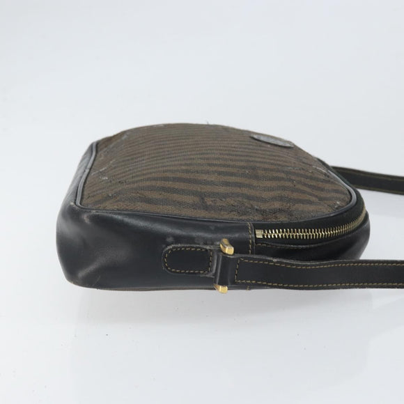 FENDI Pecan Canvas Shoulder Bag Coated Canvas Black Brown gold Auth ti3766