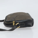 FENDI Pecan Canvas Shoulder Bag Coated Canvas Black Brown gold Auth ti3766-5