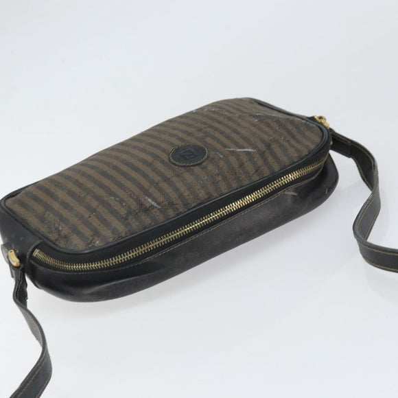 FENDI Pecan Canvas Shoulder Bag Coated Canvas Black Brown gold Auth ti3766