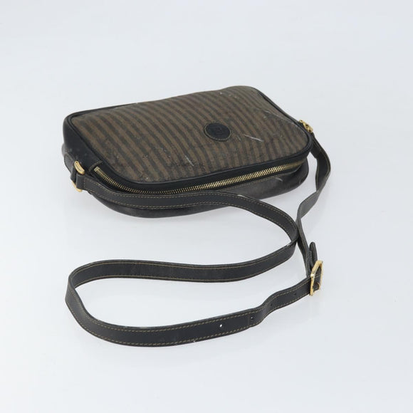 FENDI Pecan Canvas Shoulder Bag Coated Canvas Black Brown gold Auth ti3766