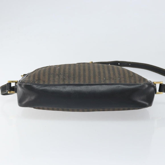 FENDI Pecan Canvas Shoulder Bag Coated Canvas Black Brown gold Auth ti3766