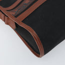 SAINT LAURENT Shoulder Bag Canvas Leather Black Brown gold Auth ti3767-14
